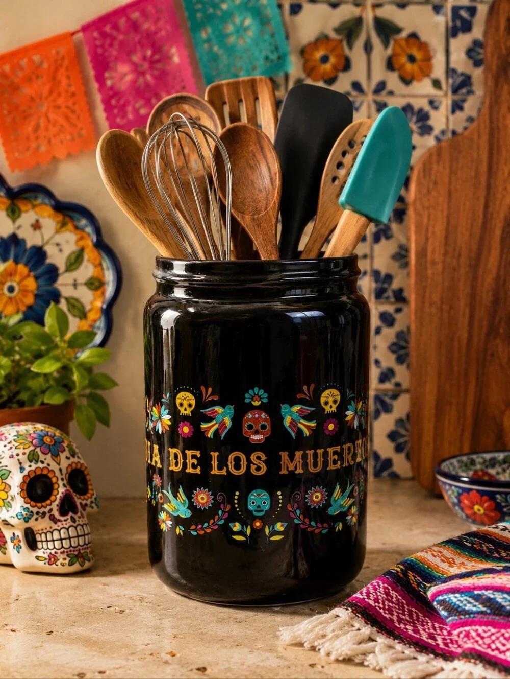 Dia de los Muertos Ceramic Mason Jar Vase/ Decor
